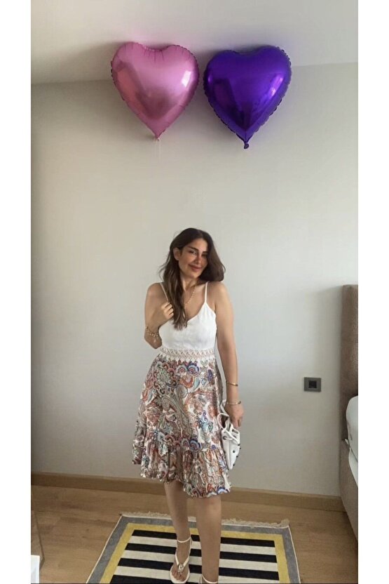 Equri Kadın Askılı V Yakalı Üst Dantel Alt Süprem Mini Elbise