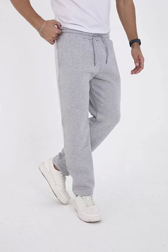 Unisex Üç İplik Basic Eşofman Özel Tasarım Pantolon - Gri