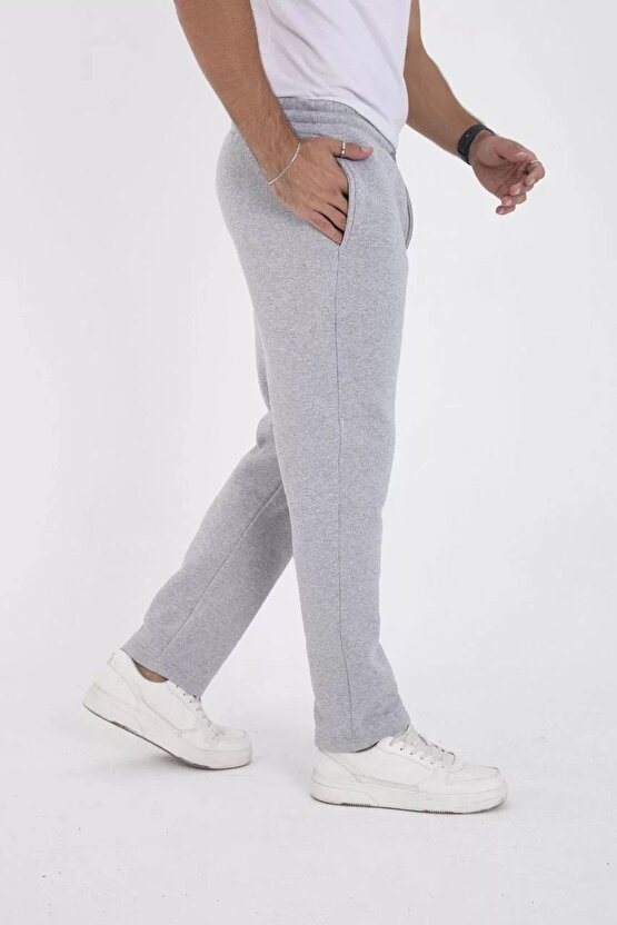 Unisex Üç İplik Basic Eşofman Özel Tasarım Pantolon - Gri