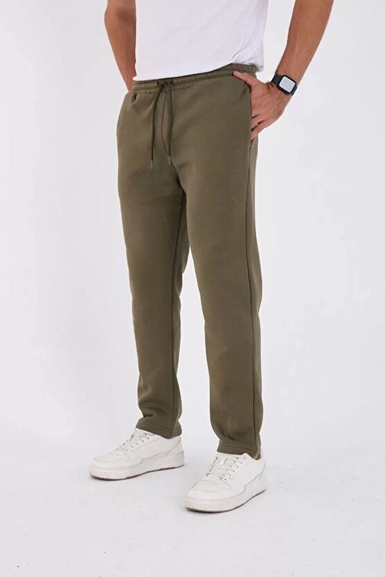 Unisex Üç İplik Basic Eşofman Özel Tasarım Pantolon - Haki