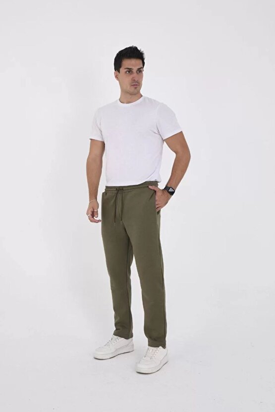 Unisex Üç İplik Basic Eşofman Özel Tasarım Pantolon - Haki