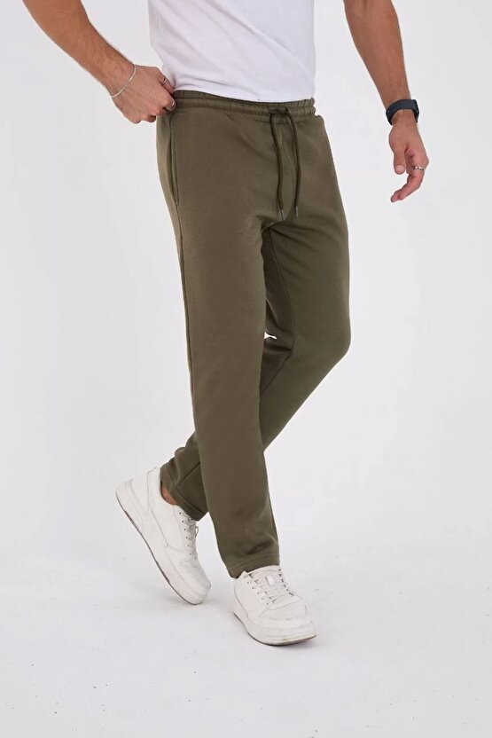 Unisex Üç İplik Basic Eşofman Özel Tasarım Pantolon - Haki