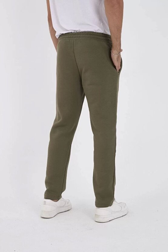 Unisex Üç İplik Basic Eşofman Özel Tasarım Pantolon - Haki