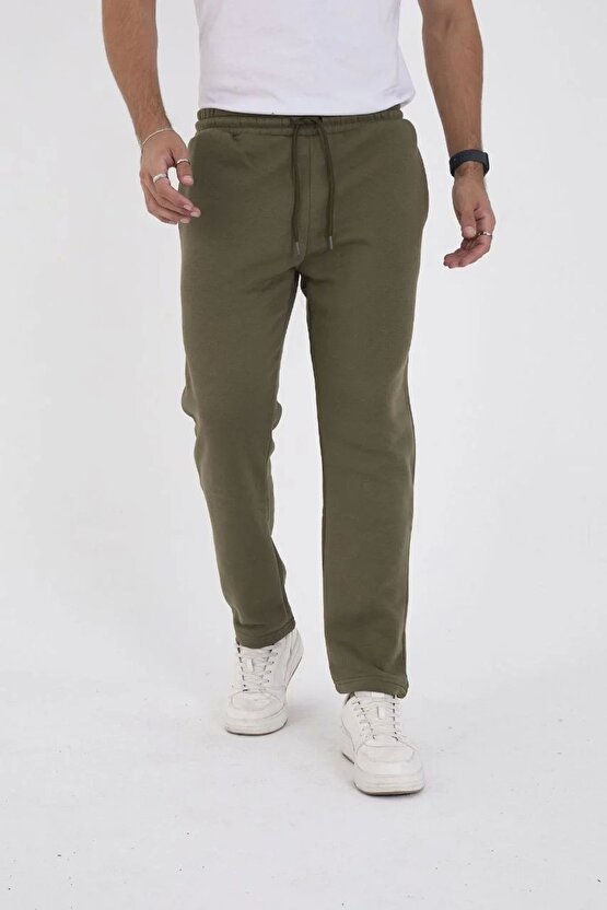Unisex Üç İplik Basic Eşofman Özel Tasarım Pantolon - Haki