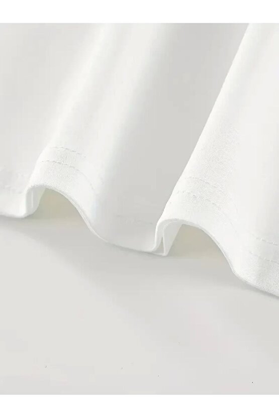 201 Penye Compack Baskılı Oversize Kısa Kol Bisiklet Yaka T-shirt - Beyaz
