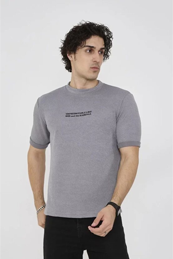 Moda Shop & Butik Unisex Bisiklet Yaka Slim Fit T-shirt- Gri