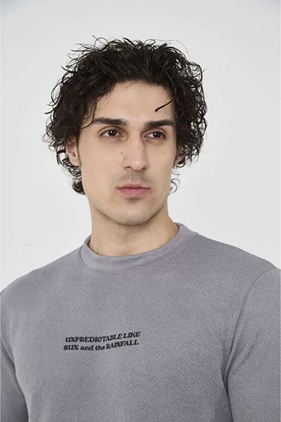 Moda Shop & Butik Unisex Bisiklet Yaka Slim Fit T-shirt- Gri
