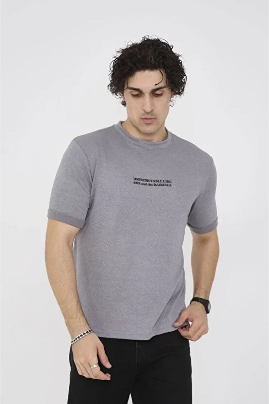 Moda Shop & Butik Unisex Bisiklet Yaka Slim Fit T-shirt- Gri