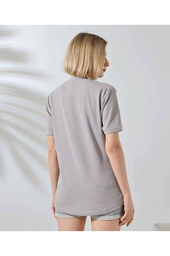 Unisex Bisiklet Yaka Baskılı Slim Fit T-Shirt - Boyalı Gri