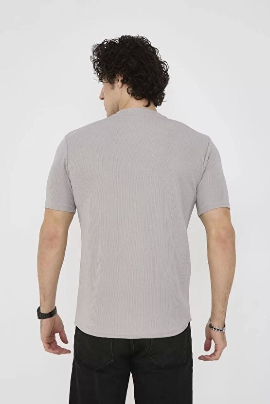 Unisex Bisiklet Yaka Slim Fit T-shirt- Boyalı Gri