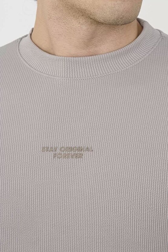Unisex Bisiklet Yaka Slim Fit T-shirt- Boyalı Gri