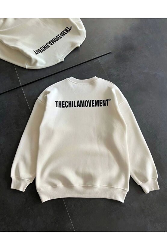 Mottisfashion Kışlık Bisiklet Yaka Oversize Baskılı Sweatshirt - Beyaz