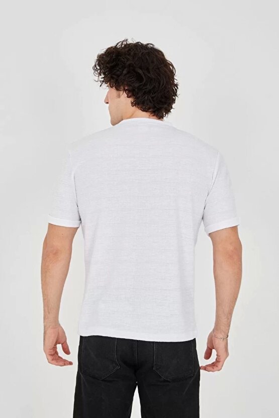 Unisex Jakar Kumaş Slim Fit T-Shirt - Beyaz