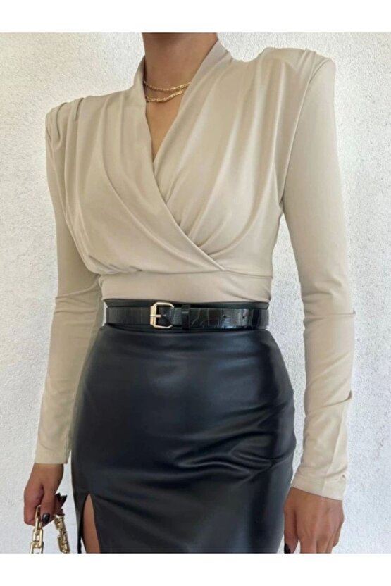 Vatkalı Kruvaze Model Sandy Bluz-Bej