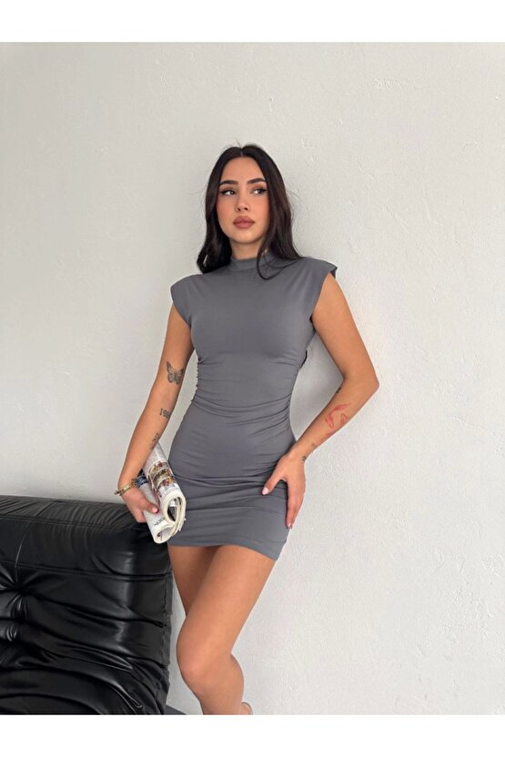 Moda Shop & Butik Yarım Bogazlı Kolsuz Mini Boy Elbise - Gri