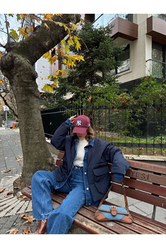 Jeans Detaylı Cıtcıtlı Ceket - Lacivert