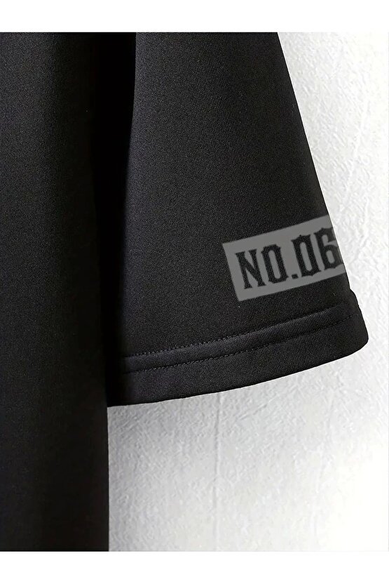 Lb Ön Arka Baskılı Oversize Bisiklet Yaka Yazlık T-shirt - Siyah