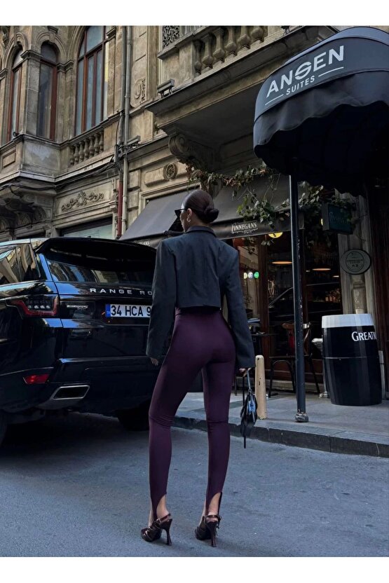 Toparlayıcı füzo tayt Likralı Ayak Detaylı - Bordo