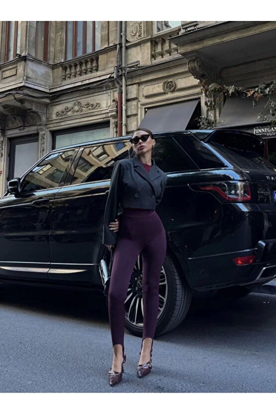 Toparlayıcı füzo tayt Likralı Ayak Detaylı - Bordo