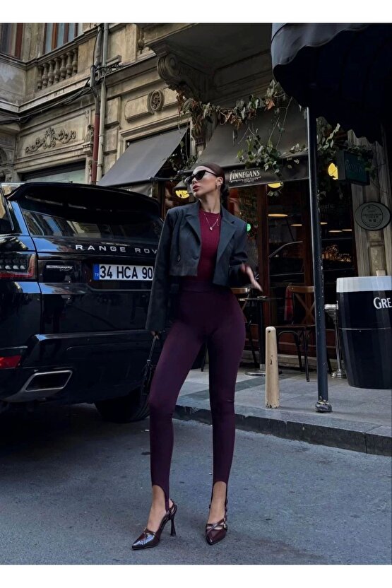 Toparlayıcı füzo tayt Likralı Ayak Detaylı - Bordo