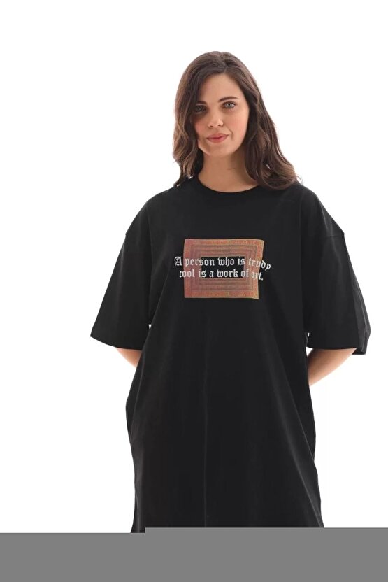 Unisex Bisiklet Yaka Baskılı Oversize T-Shirt - Beyaz