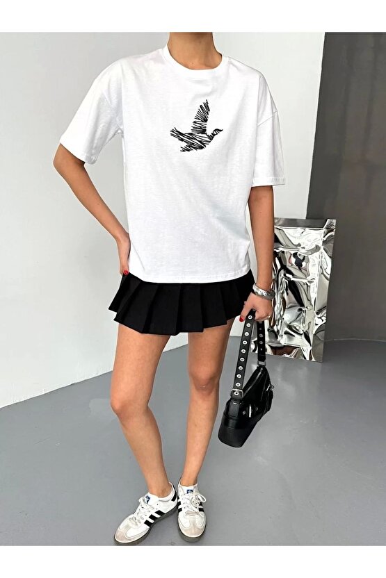 Kısa Kol Baskılı T-shirt - Beyaz