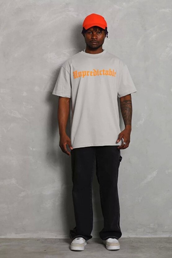 Unisex Oversize Baskılı Bisiklet Yaka T-Shirt - Beyaz