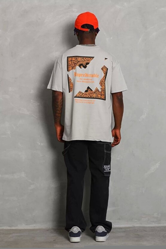 Unisex Oversize Baskılı Bisiklet Yaka T-Shirt - Beyaz