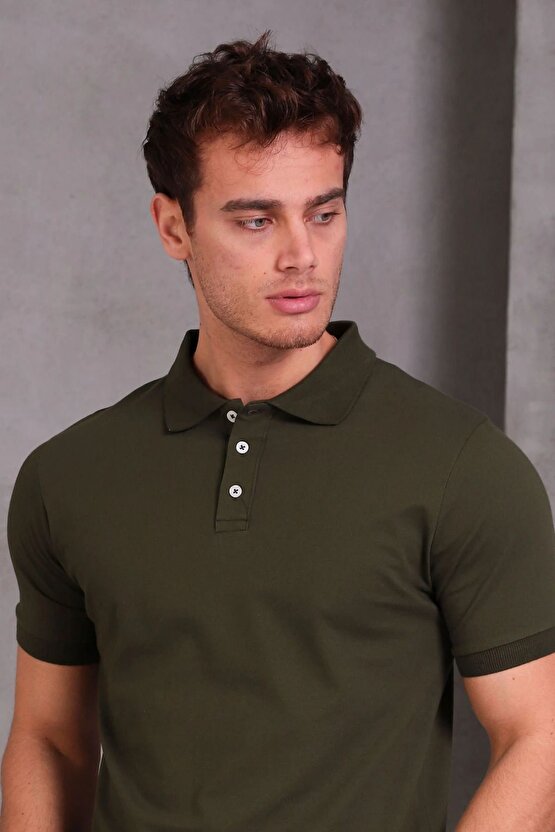 Erkek Slim Fit Pamuklu Yumuşak Doku Nefes Alan Kumaş Yakalı Tişört