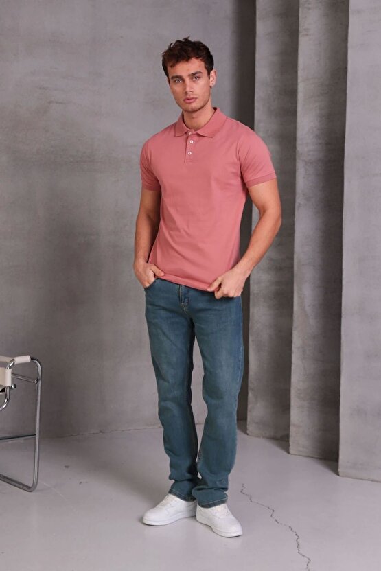 Erkek Slim Fit Pamuklu Yumuşak Doku Nefes Alan Kumaş Yakalı Tişört