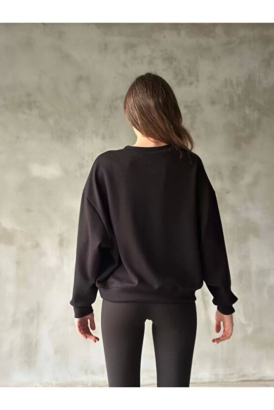 Osy Modal Yumuşak dokulu Kumaş Bisiklet Yaka Oversize Sweatshirt - Lacivert