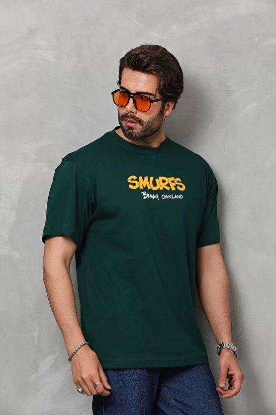 Unisex Basic Bisiklet Yaka Oversize T-shirt - Yeşil