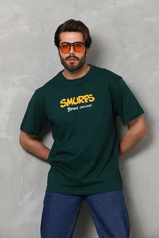 Unisex Basic Bisiklet Yaka Oversize T-shirt - Yeşil