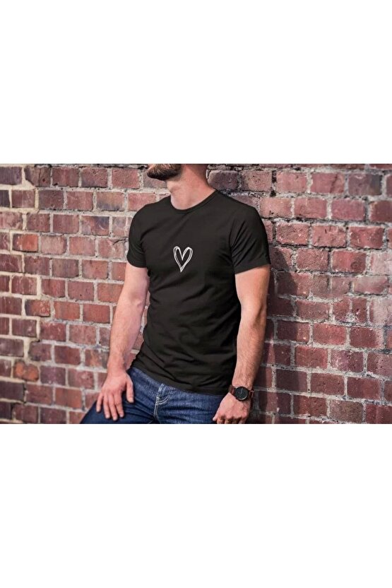 Unisex Bisiklet Yaka Baskılı Oversize T-Shirt - Siyah