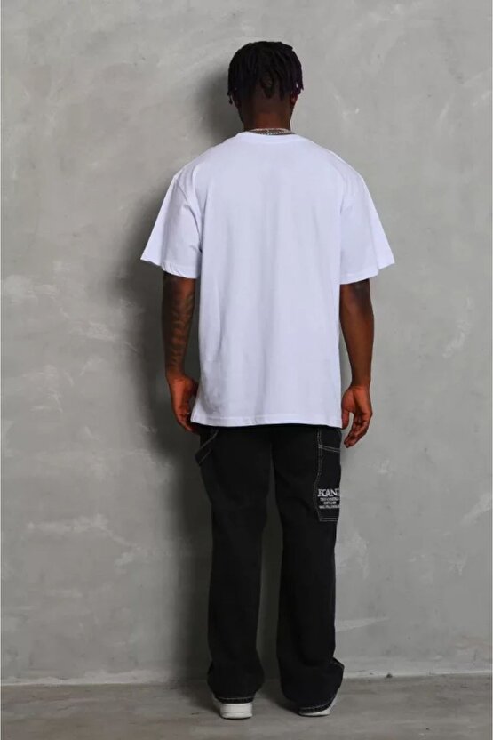 Moda Shop & Butik Unisex Oversize Düz Bisiklet Yaka T-shirt - Beyaz