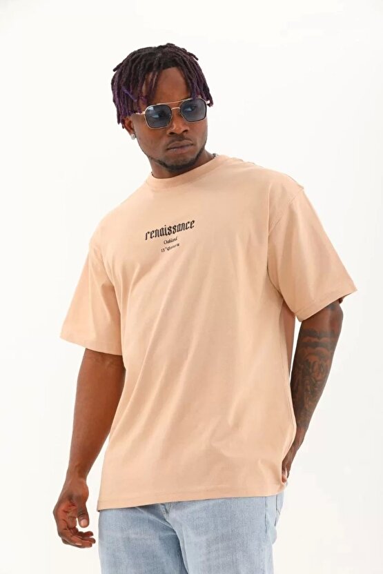 Unisex Baskılı Yarım Fermuarlı T-Shirt - Siyah