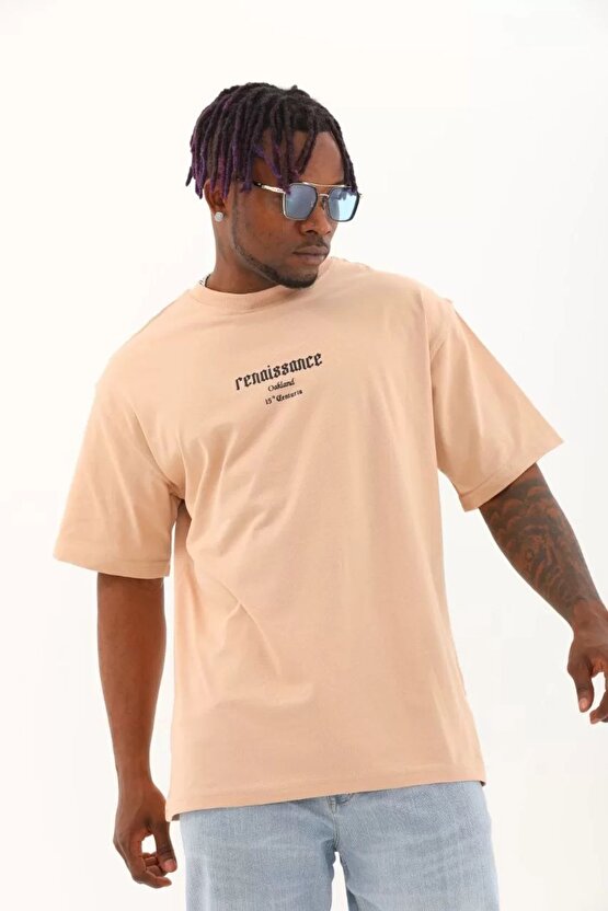 Unisex Baskılı Yarım Fermuarlı T-Shirt - Siyah