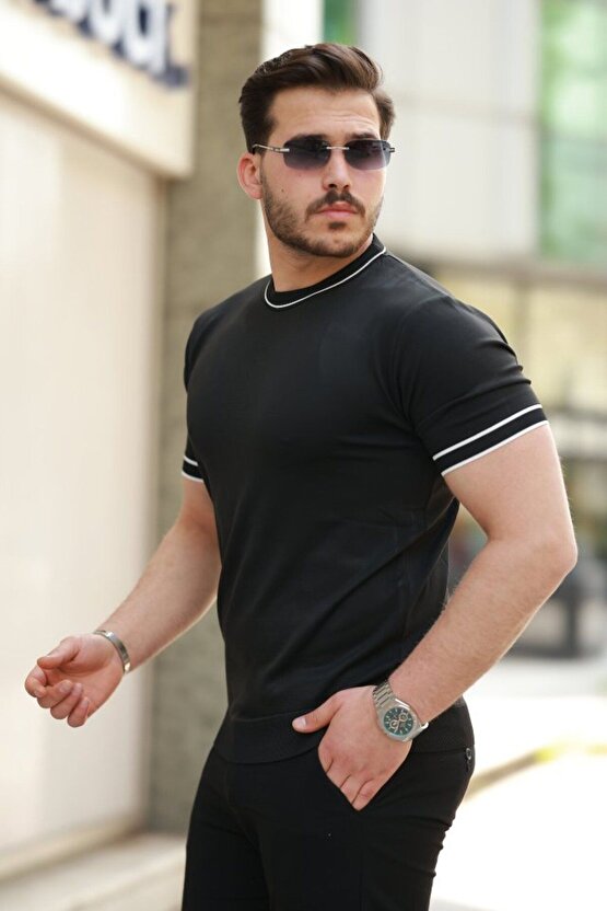 Moda Shop & Butik Erkek Bisiklet Yaka Ribanalı Kısa Kollu Tshirt