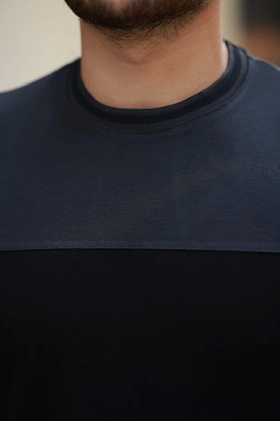 Erkek Bisiklet Yaka Parçalı Renk Kısa Kollu Tshirt