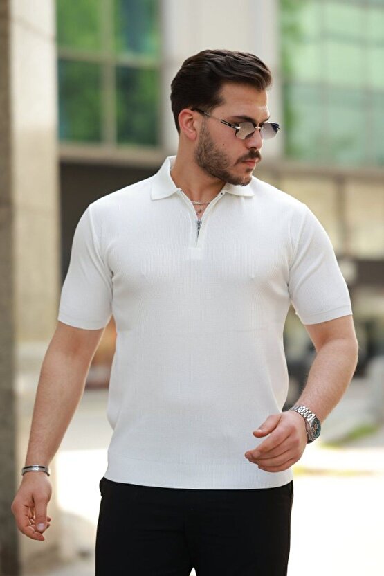 Myterrax Erkek Fermuarlı Yakalı Kısa Kollu Tshirt