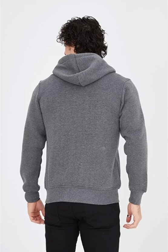 Unisex Tam Fermuarlı Kapşonlu Sweatshirt - Füme