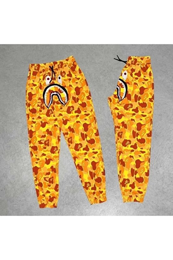 Unisex Pubg Bape X Shark Eşofman Altı - Sarı