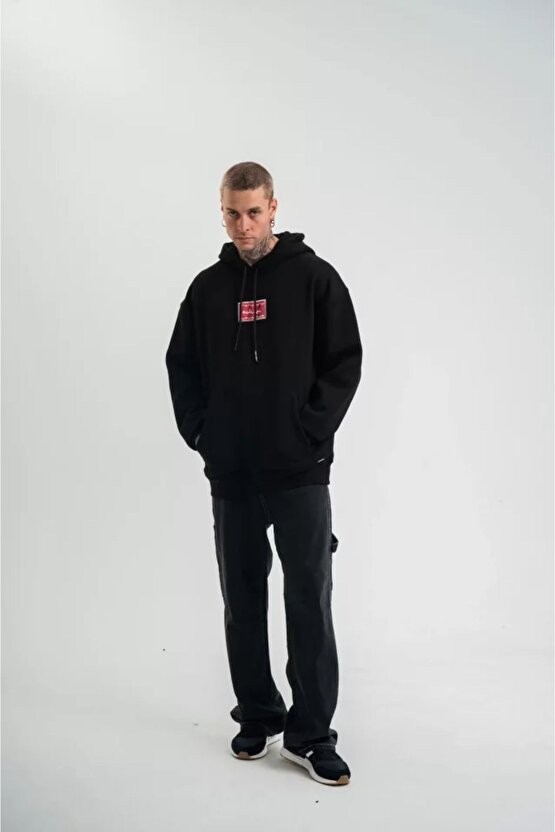 Gelirr Polızeı Premium Kalite Unisex Kapşonlu Dijital Patchli Sweatshirt - Siyah