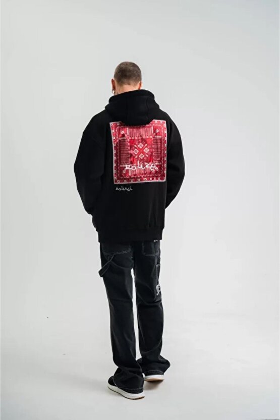 Gelirr Polızeı Premium Kalite Unisex Kapşonlu Dijital Patchli Sweatshirt - Siyah
