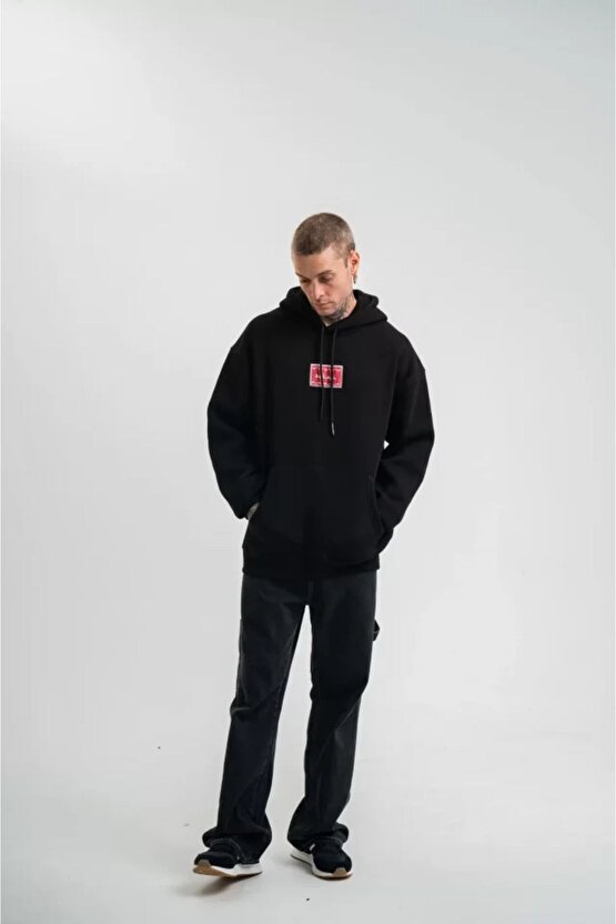 Gelirr Polızeı Premium Kalite Unisex Kapşonlu Dijital Patchli Sweatshirt - Siyah