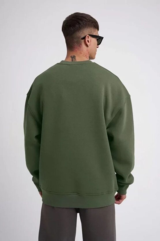 Moda Shop & Butik Unisex Biskilet Yaka Üç Iplik Sweatshirt - Haki