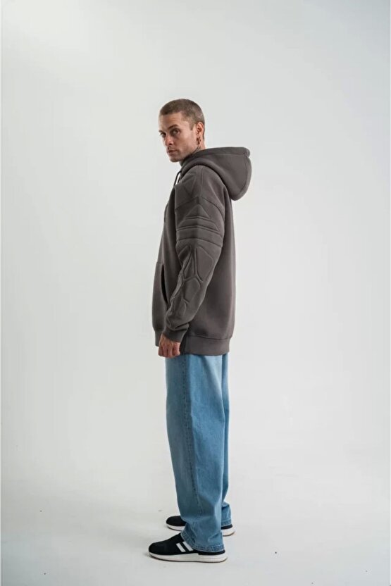 eyesof Double Oversize Kapşonlu Nakışlı SweatShirt - Füme