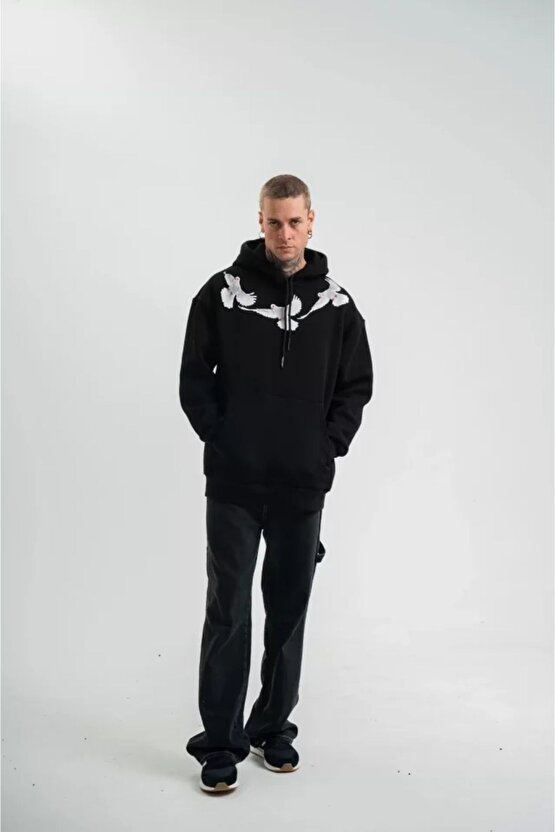 Gelirr Unisex Uzun Kol Bisiklet Yaka Yıkamalı Sweatshirt - Siyah