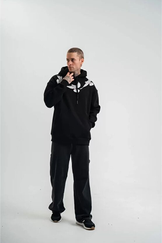 Gelirr Unisex Uzun Kol Bisiklet Yaka Yıkamalı Sweatshirt - Siyah