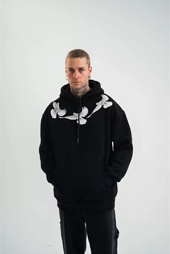 Gelirr Unisex Uzun Kol Bisiklet Yaka Yıkamalı Sweatshirt - Siyah